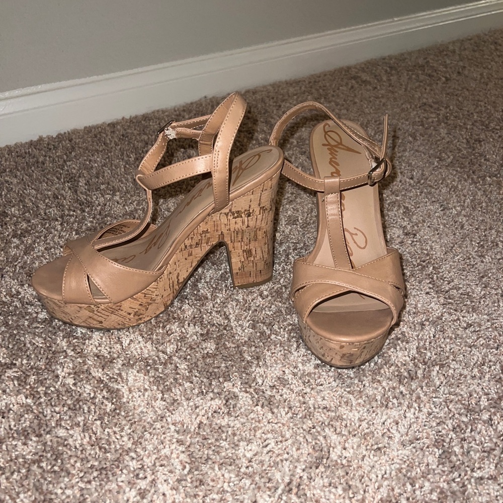 Tan Beige wedge heels